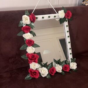 Floral Mirror with Red and White Roses